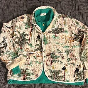 Zenana Outfitters Cream and Green Safari Print Jacket